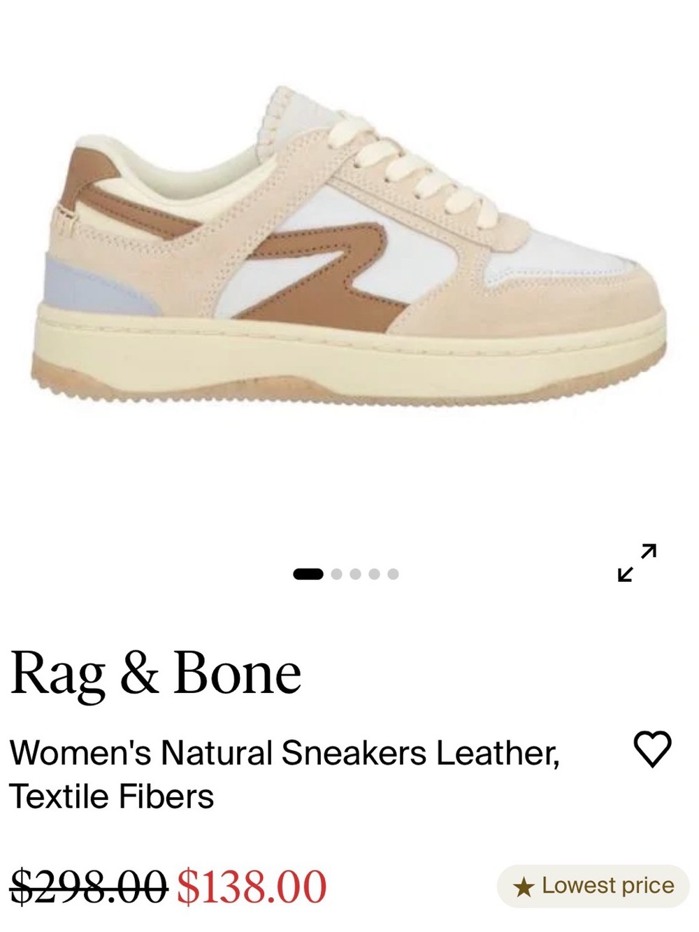 Rag & Bone Women’s Casual Lace-Up Sneakers in White and Tan